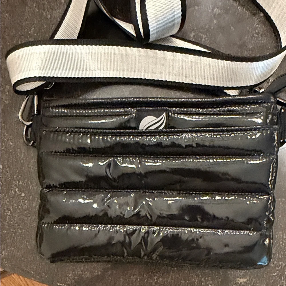 THINK ROYLN Black Quilted Patent Crossbody with Contrast Strap